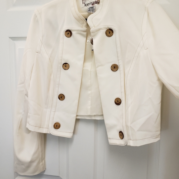 Kenzie, NWT, cropped military style cream color open jacket cardigan, 14 - Picture 11 of 16